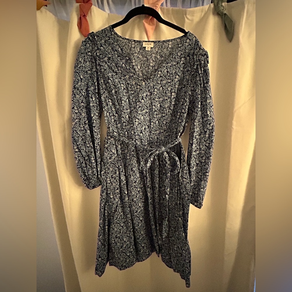 J. Crew Blue Floral Long Sleeve Dress